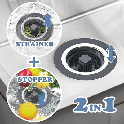 Upgraded 2 in 1 Kitchen Sink Drain Strainer & Stopper Kit, 304 Stainless Steel Pop-up Kitchen Sink Stopper with Strainer